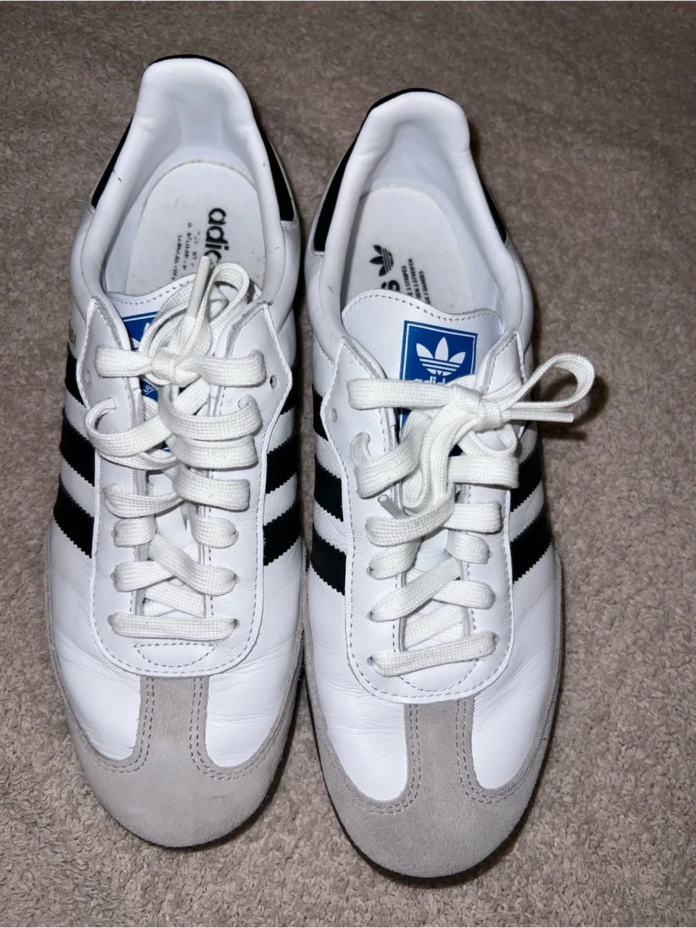 adidas Men’s Classic White Sneakers with Black Stripes and Gum Sole